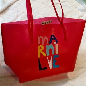 Marni Red Multicolor Lettering Tote